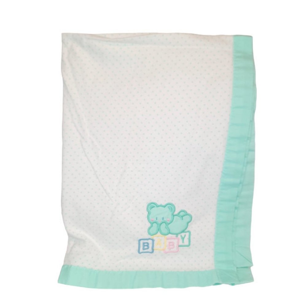 Vintage Cuddle Time Bear BABY Blocks Polka Dot Receiving Security Lovey Blanket